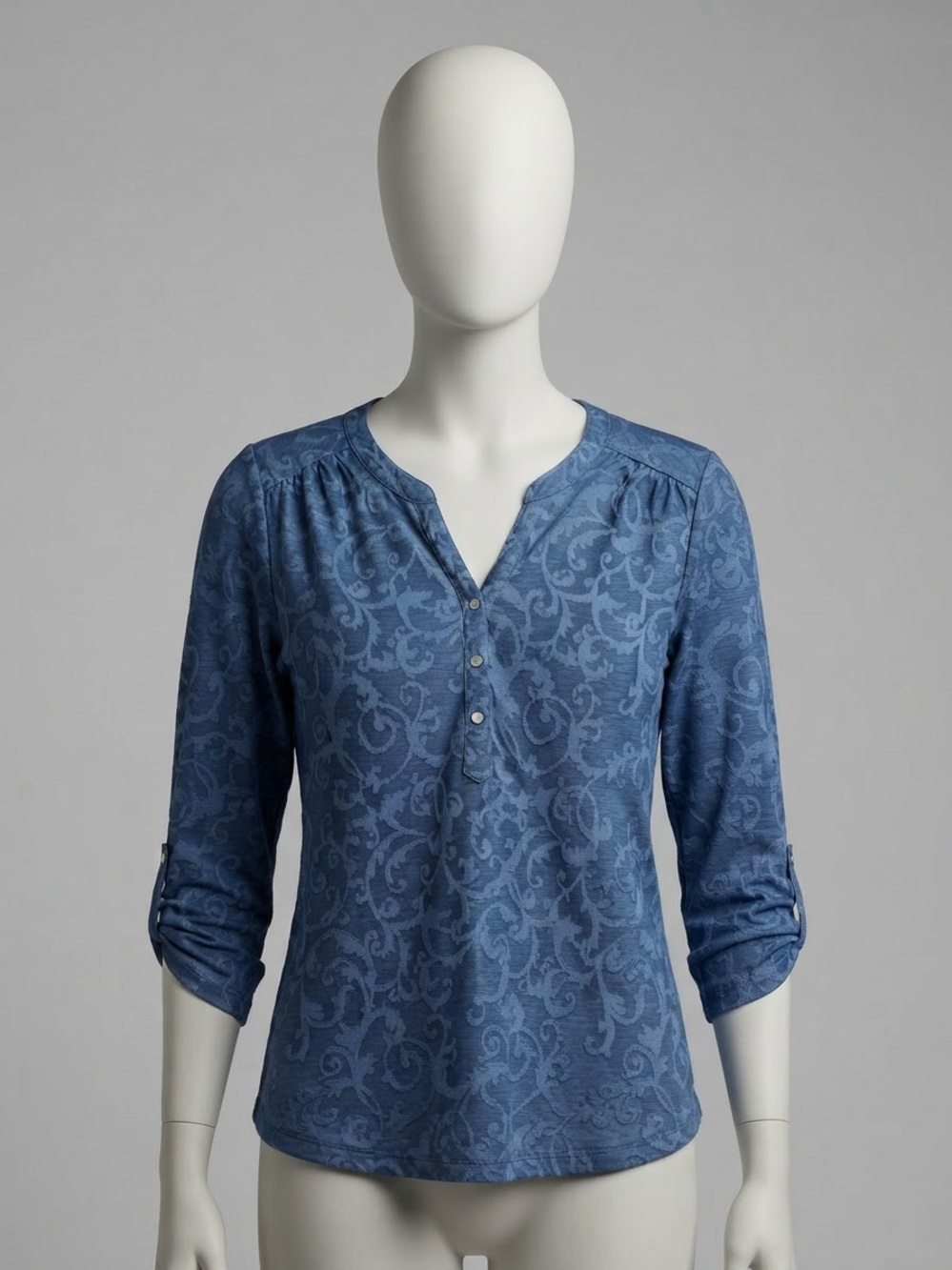 croft & barrow Blue Scroll-Print Henley Blouse